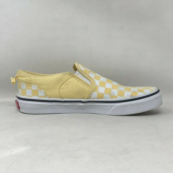 vans shoes yellow and white checkered